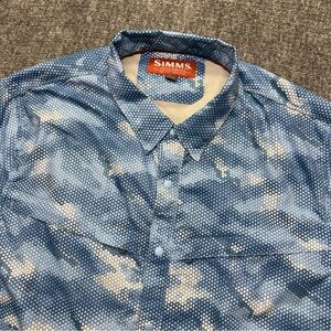 Simms Intruder Bicomp Fishing Shirt Mens XL Blue Hex Camo Snap Button Vented